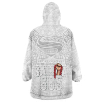Super Samoa-Six Eight Five to The World Wearable Blanket Hoodie Traditional Samoan Tattoo All White