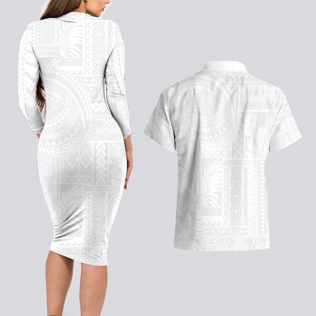 Lotu Tamaiti Samoan Art Tattoo Siapo Pattern Couples Matching Long Sleeve Bodycon Dress and Hawaiian Shirt