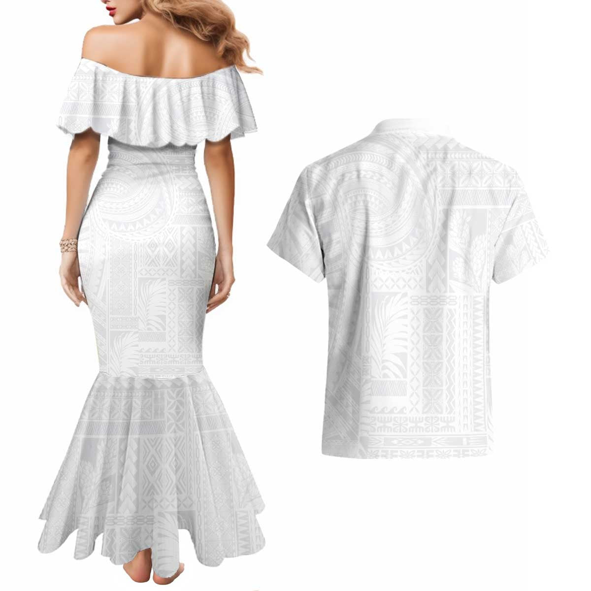 Lotu Tamaiti Samoan Art Tattoo Siapo Pattern Couples Matching Mermaid Dress and Hawaiian Shirt