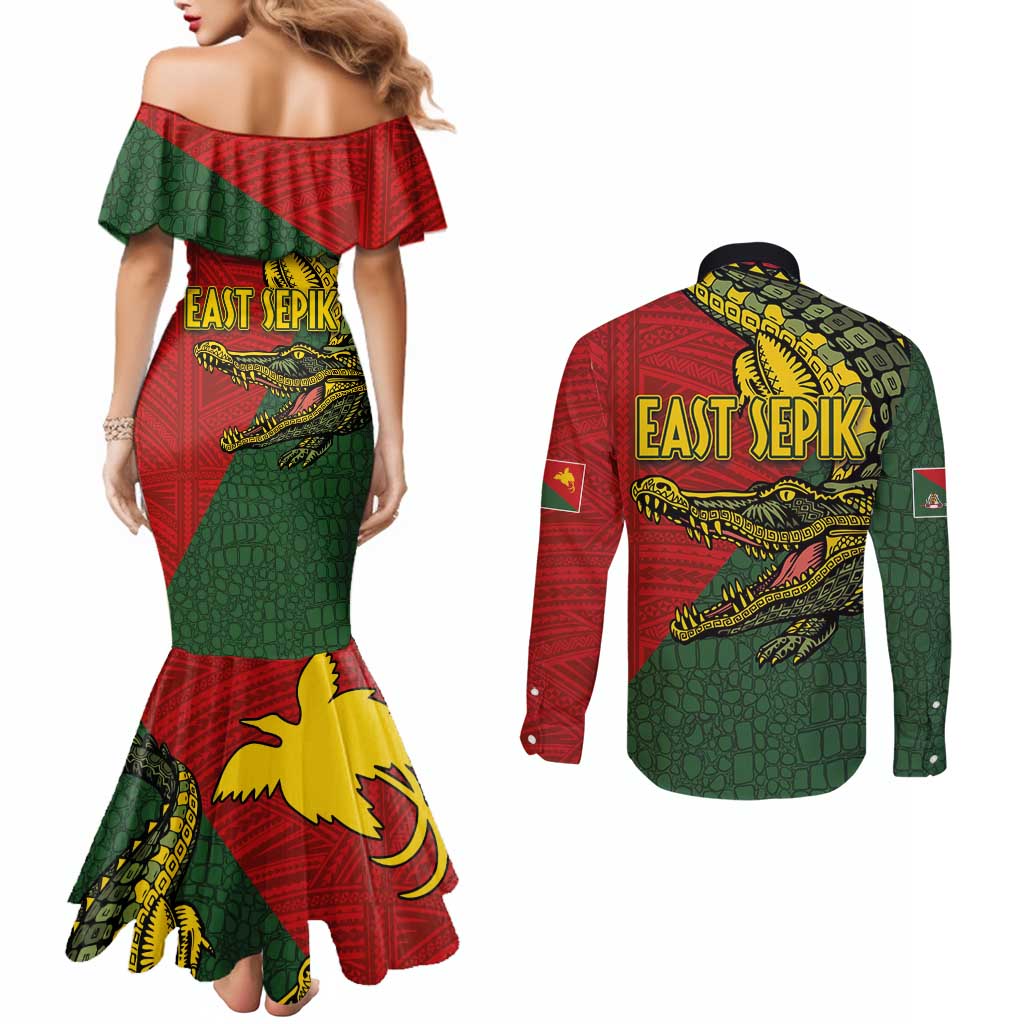 Sepik River Crocodile & Arts Festival Melanesian Pattern Couples Matching Mermaid Dress and Long Sleeve Button Shirt