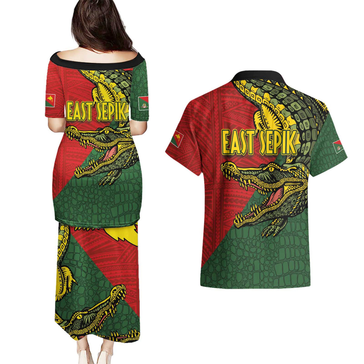 Sepik River Crocodile & Arts Festival Melanesian Pattern Couples Matching Puletasi and Hawaiian Shirt LT03 - Polynesian Pride