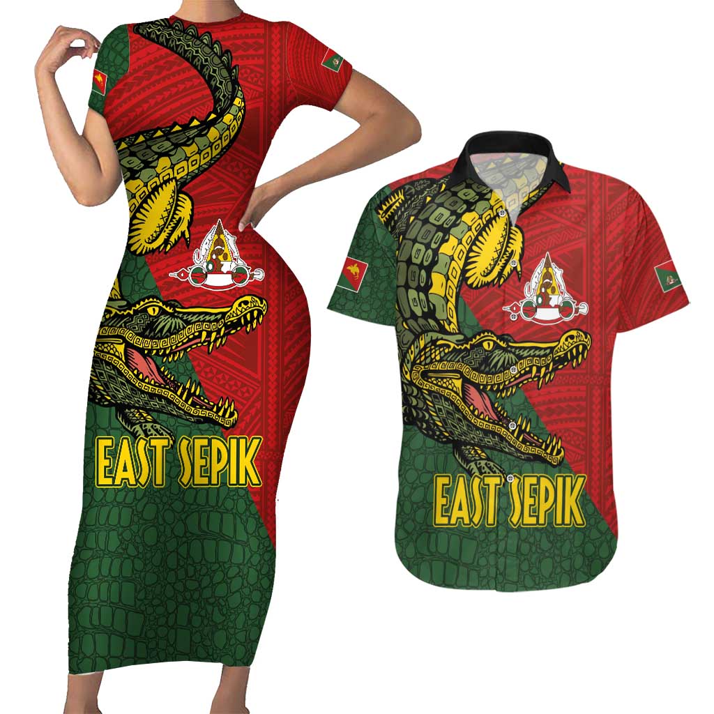 Sepik River Crocodile & Arts Festival Melanesian Pattern Couples Matching Short Sleeve Bodycon Dress and Hawaiian Shirt