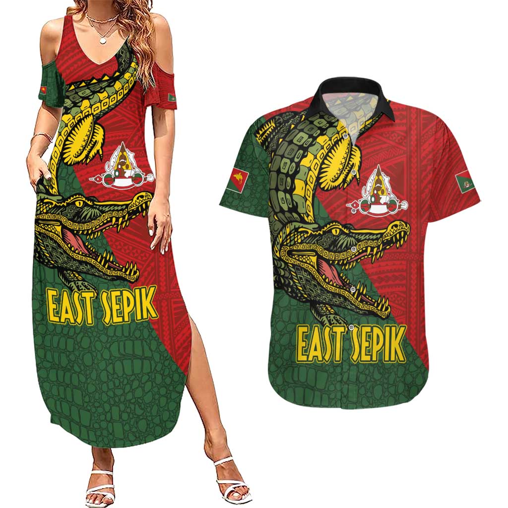 Sepik River Crocodile & Arts Festival Melanesian Pattern Couples Matching Summer Maxi Dress and Hawaiian Shirt LT03 Red - Polynesian Pride