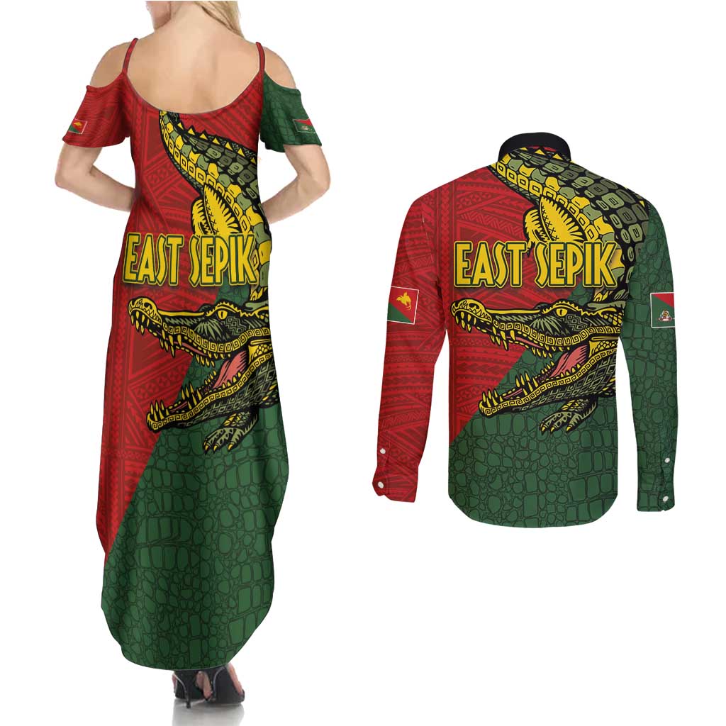 Sepik River Crocodile & Arts Festival Melanesian Pattern Couples Matching Summer Maxi Dress and Long Sleeve Button Shirt LT03 - Polynesian Pride