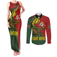 Sepik River Crocodile & Arts Festival Melanesian Pattern Couples Matching Tank Maxi Dress and Long Sleeve Button Shirt LT03 Red - Polynesian Pride