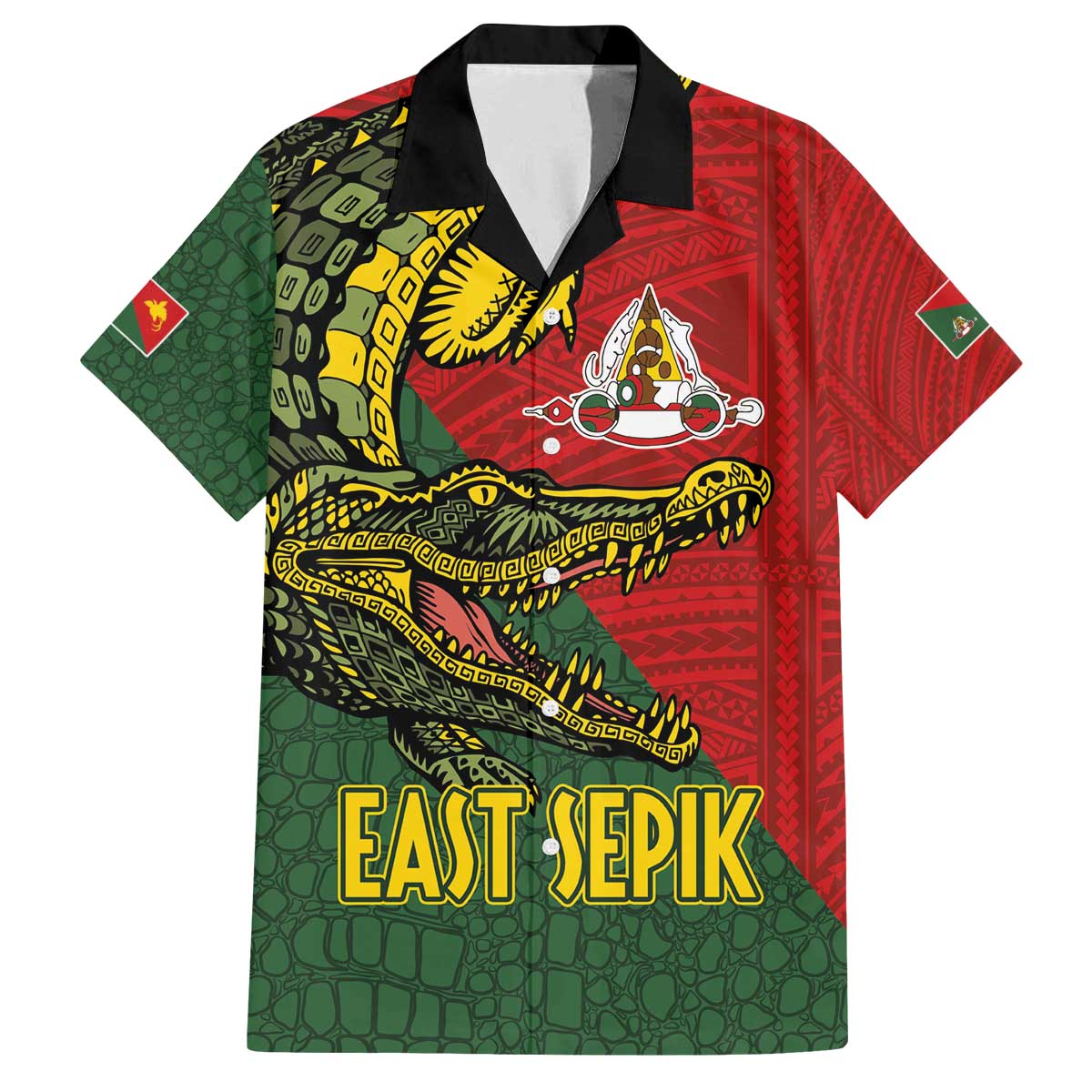 Sepik River Crocodile & Arts Festival Melanesian Pattern Family Matching Off The Shoulder Long Sleeve Dress and Hawaiian Shirt LT03 Dad's Shirt - Short Sleeve Red - Polynesian Pride