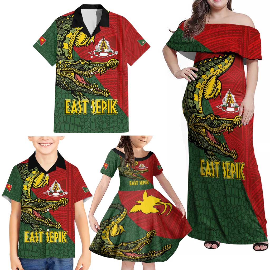 Sepik River Crocodile & Arts Festival Melanesian Pattern Family Matching Off Shoulder Maxi Dress and Hawaiian Shirt