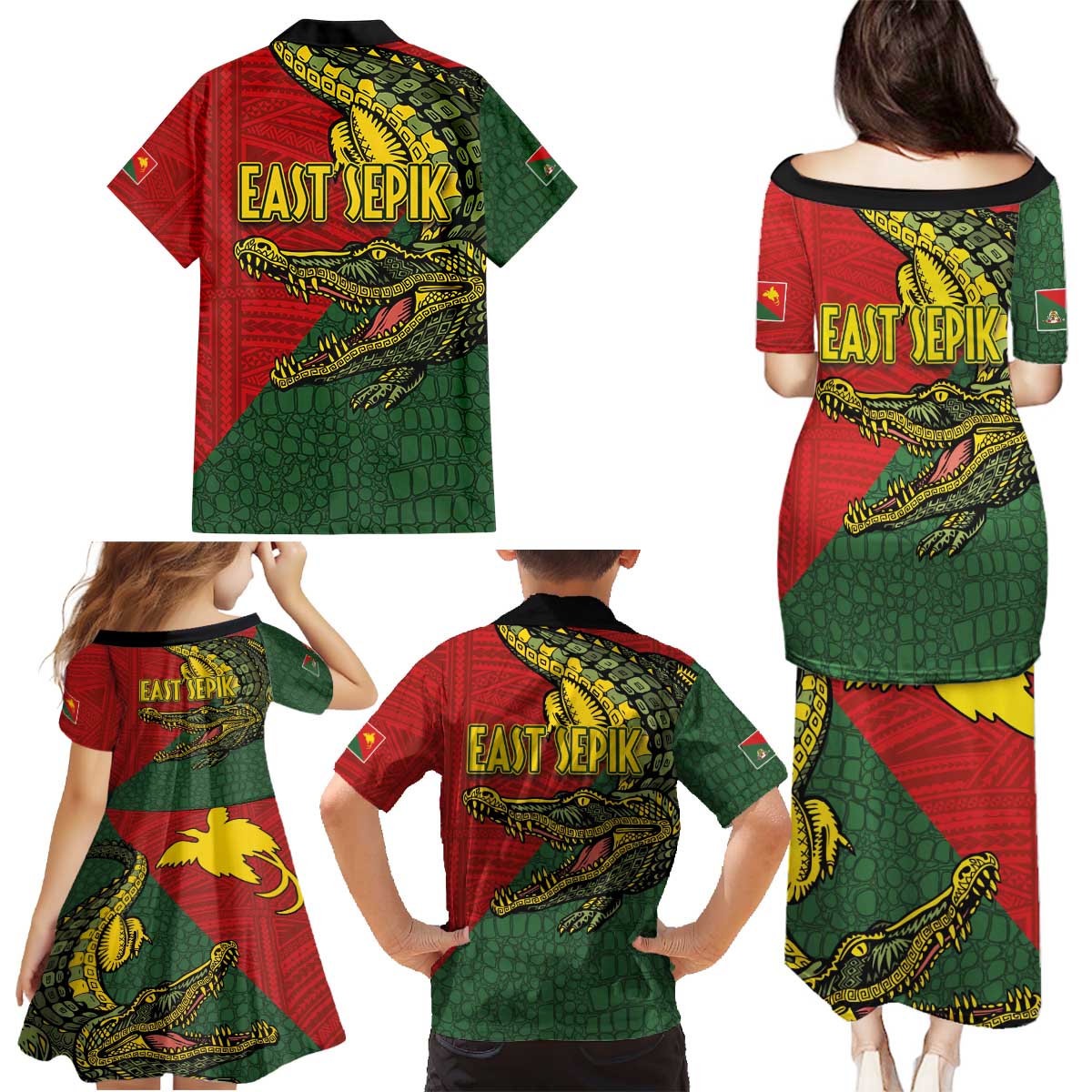 Sepik River Crocodile & Arts Festival Melanesian Pattern Family Matching Puletasi and Hawaiian Shirt