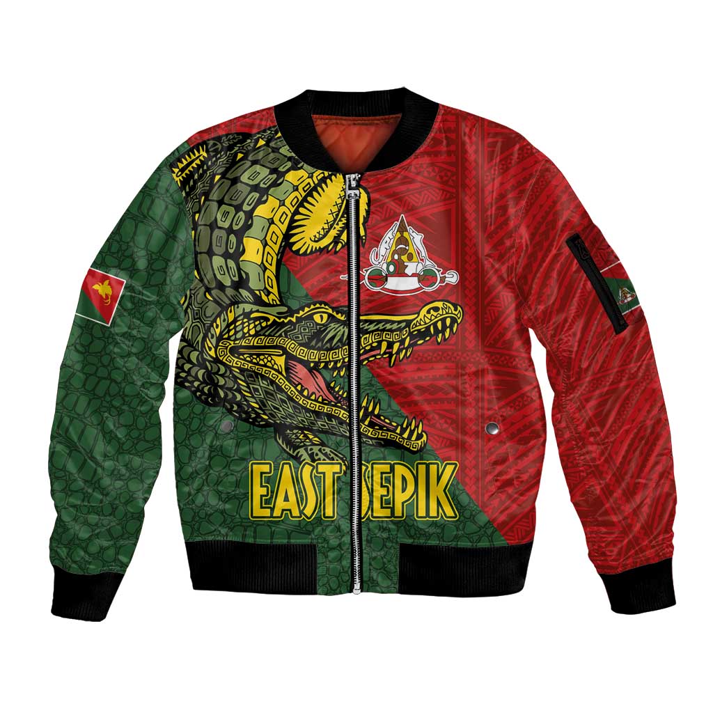 Sepik River Crocodile & Arts Festival Melanesian Pattern Sleeve Zip Bomber Jacket