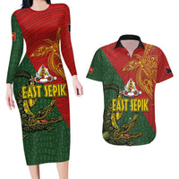 Sepik River Crocodile & Arts Festival Couples Matching Long Sleeve Bodycon Dress and Hawaiian Shirt Bird-of-paradise Melanesian Tattoo