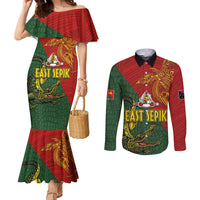 Sepik River Crocodile & Arts Festival Couples Matching Mermaid Dress and Long Sleeve Button Shirt Bird-of-paradise Melanesian Tattoo