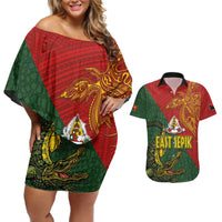 Sepik River Crocodile & Arts Festival Couples Matching Off Shoulder Short Dress and Hawaiian Shirt Bird-of-paradise Melanesian Tattoo