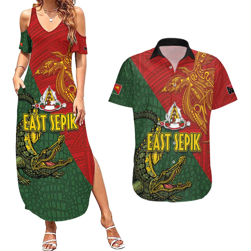 Sepik River Crocodile & Arts Festival Couples Matching Summer Maxi Dress and Hawaiian Shirt Bird-of-paradise Melanesian Tattoo