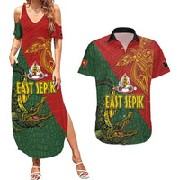 Sepik River Crocodile & Arts Festival Couples Matching Summer Maxi Dress and Hawaiian Shirt Bird-of-paradise Melanesian Tattoo