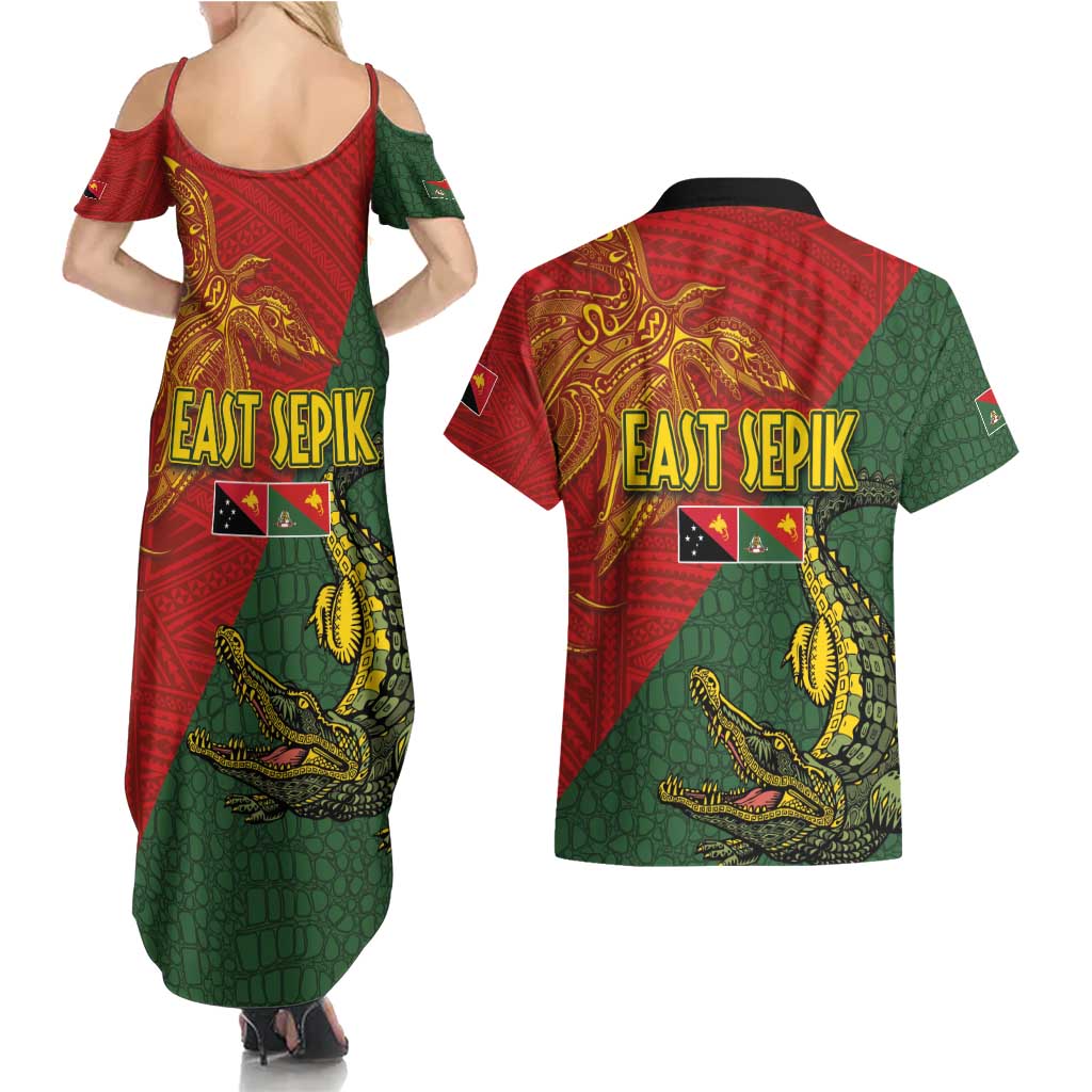 Sepik River Crocodile & Arts Festival Couples Matching Summer Maxi Dress and Hawaiian Shirt Bird-of-paradise Melanesian Tattoo