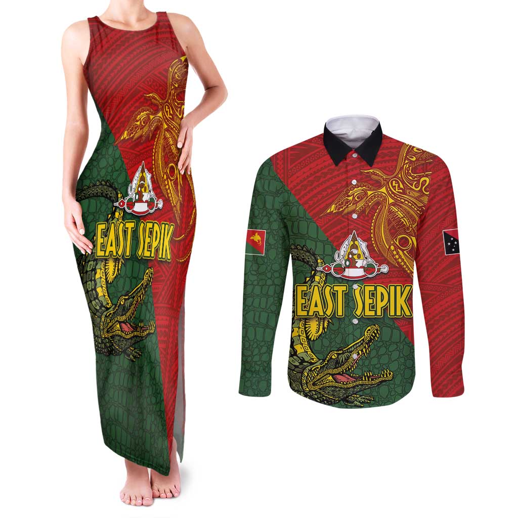 Sepik River Crocodile & Arts Festival Couples Matching Tank Maxi Dress and Long Sleeve Button Shirt Bird-of-paradise Melanesian Tattoo