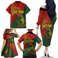 Sepik River Crocodile & Arts Festival Family Matching Off The Shoulder Long Sleeve Dress and Hawaiian Shirt Bird-of-paradise Melanesian Tattoo