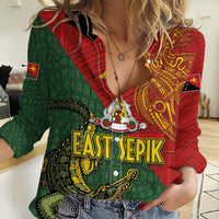 Sepik River Crocodile & Arts Festival Women Casual Shirt Bird-of-paradise Melanesian Tattoo
