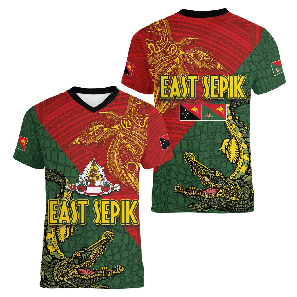 Sepik River Crocodile & Arts Festival Women V-Neck T-Shirt Bird-of-paradise Melanesian Tattoo