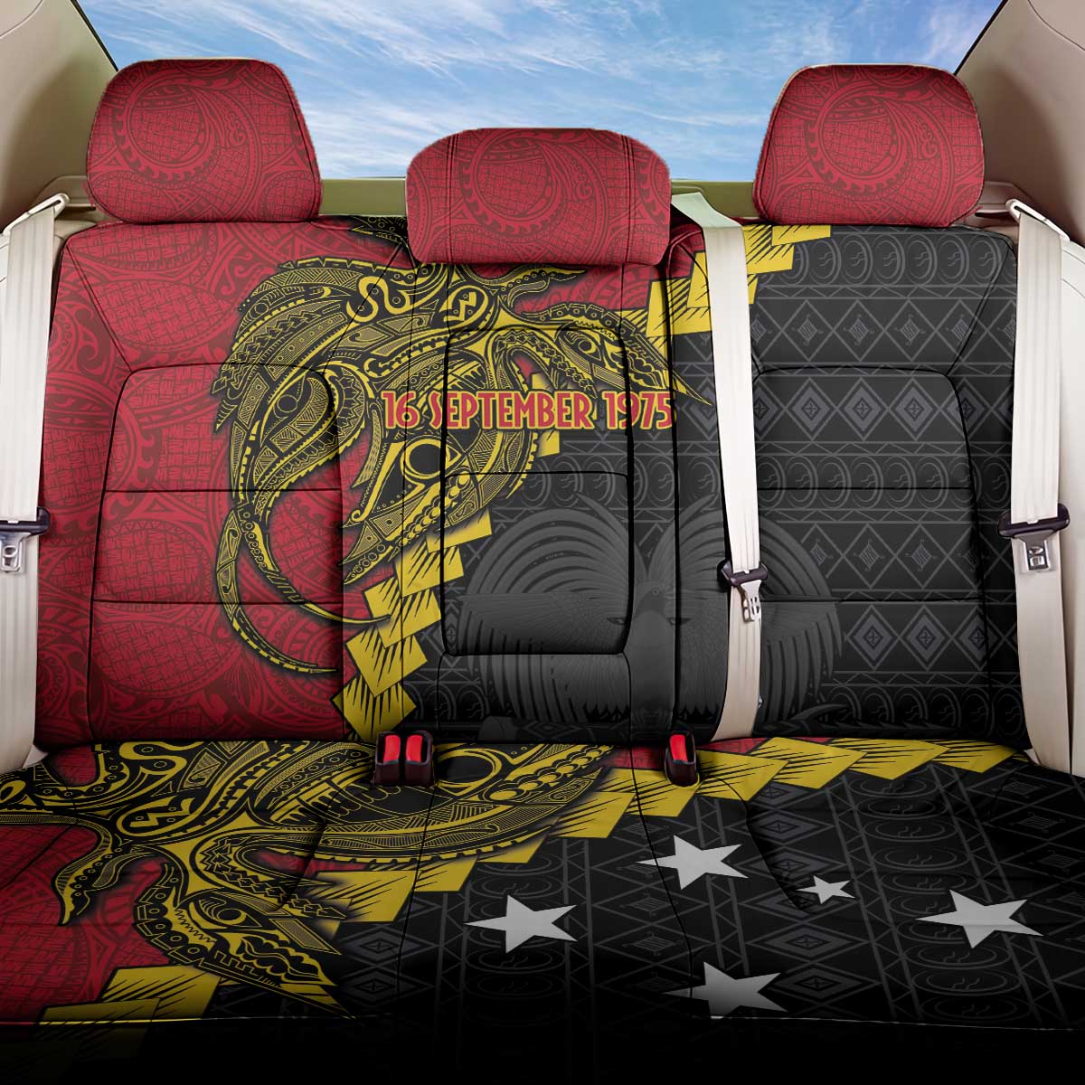 Papua New Guinea Independence Day Back Car Seat Cover Bird-of-paradise Melanesian Tattoo