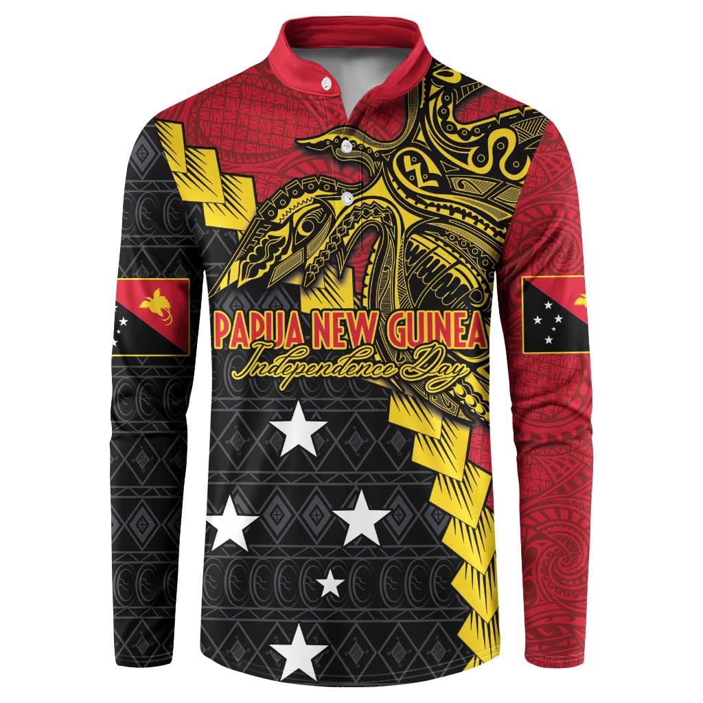 Papua New Guinea Independence Day Button Sweatshirt Bird-of-paradise Melanesian Tattoo LT03 Red - Polynesian Pride