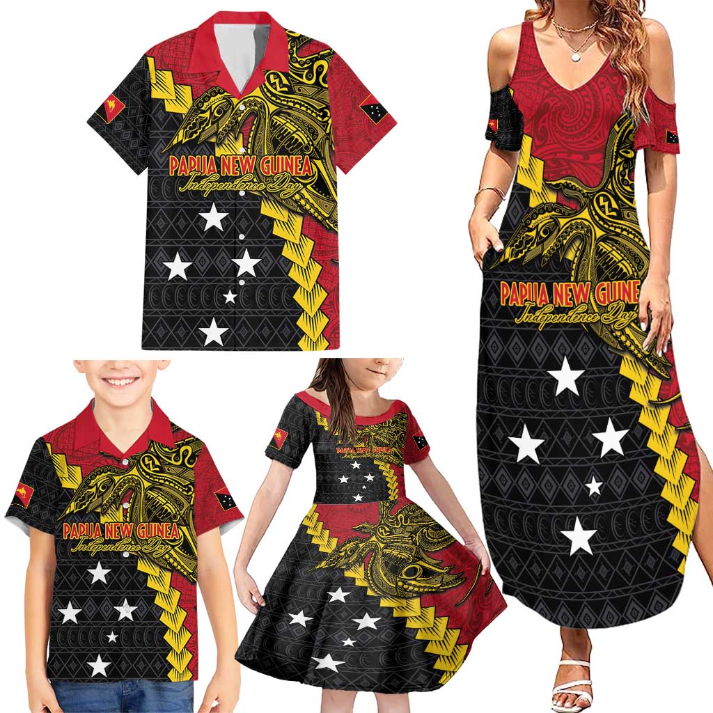Papua New Guinea Independence Day Family Matching Summer Maxi Dress and Hawaiian Shirt Bird-of-paradise Melanesian Tattoo LT03 - Polynesian Pride