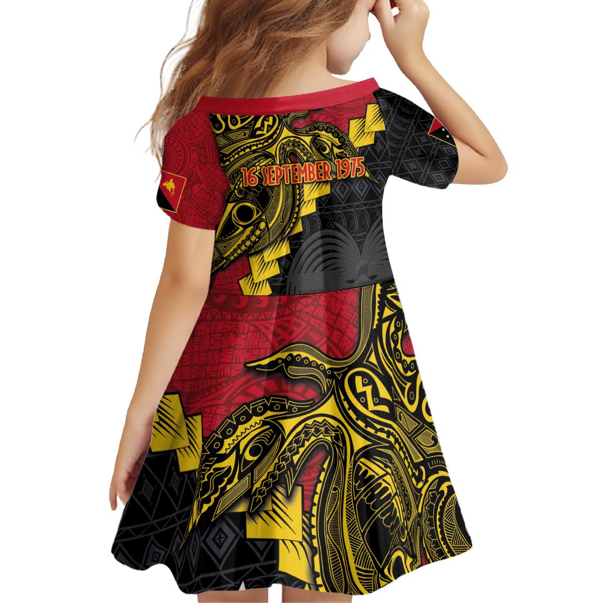 Papua New Guinea Independence Day Kid Short Sleeve Dress Bird-of-paradise Melanesian Tattoo