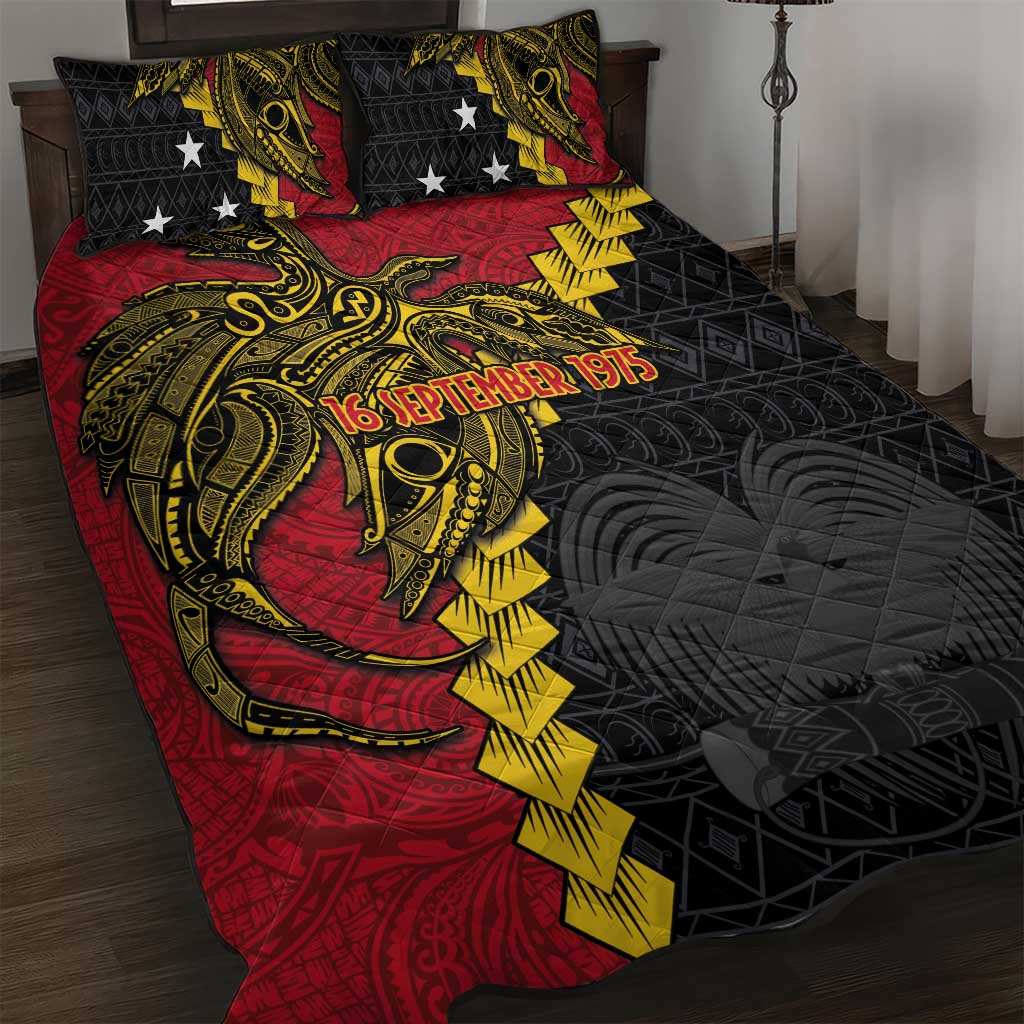 Papua New Guinea Independence Day Quilt Bed Set Bird-of-paradise Melanesian Tattoo