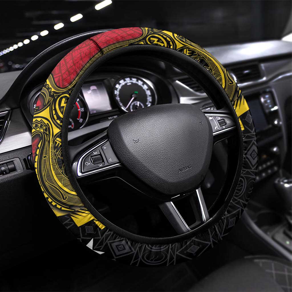 Papua New Guinea Independence Day Steering Wheel Cover Bird-of-paradise Melanesian Tattoo