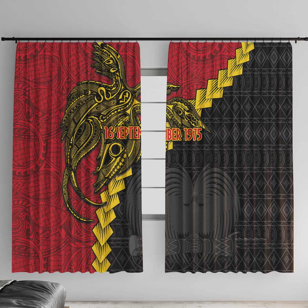 Papua New Guinea Independence Day Window Curtain Bird-of-paradise Melanesian Tattoo LT03 With Hooks Red - Polynesian Pride