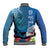 Polynesian Fiji Baseball Jacket Shark and Hibiscus Tapa Pattern Blue Version LT03 - Polynesian Pride