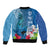 Polynesian Fiji Bomber Jacket Shark and Hibiscus Tapa Pattern Blue Version LT03 - Polynesian Pride