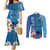 Polynesian Fiji Couples Matching Mermaid Dress and Long Sleeve Button Shirts Shark and Hibiscus Tapa Pattern Blue Version LT03 Blue - Polynesian Pride