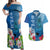 Polynesian Fiji Couples Matching Off Shoulder Maxi Dress and Hawaiian Shirt Shark and Hibiscus Tapa Pattern Blue Version LT03 Blue - Polynesian Pride