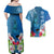 Polynesian Fiji Couples Matching Off Shoulder Maxi Dress and Hawaiian Shirt Shark and Hibiscus Tapa Pattern Blue Version LT03 - Polynesian Pride