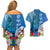 Polynesian Fiji Couples Matching Off Shoulder Short Dress and Hawaiian Shirt Shark and Hibiscus Tapa Pattern Blue Version LT03 - Polynesian Pride