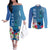 Polynesian Fiji Couples Matching Off The Shoulder Long Sleeve Dress and Long Sleeve Button Shirts Shark and Hibiscus Tapa Pattern Blue Version LT03 Blue - Polynesian Pride