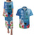 Polynesian Fiji Couples Matching Puletasi Dress and Hawaiian Shirt Shark and Hibiscus Tapa Pattern Blue Version LT03 Blue - Polynesian Pride