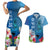 Polynesian Fiji Couples Matching Short Sleeve Bodycon Dress and Hawaiian Shirt Shark and Hibiscus Tapa Pattern Blue Version LT03 Blue - Polynesian Pride