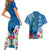 Polynesian Fiji Couples Matching Short Sleeve Bodycon Dress and Hawaiian Shirt Shark and Hibiscus Tapa Pattern Blue Version LT03 - Polynesian Pride