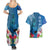 Polynesian Fiji Couples Matching Summer Maxi Dress and Hawaiian Shirt Shark and Hibiscus Tapa Pattern Blue Version LT03 - Polynesian Pride