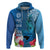 Polynesian Fiji Hoodie Shark and Hibiscus Tapa Pattern Blue Version LT03 Blue - Polynesian Pride