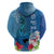 Polynesian Fiji Hoodie Shark and Hibiscus Tapa Pattern Blue Version LT03 - Polynesian Pride