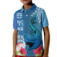 Polynesian Fiji Kid Polo Shirt Shark and Hibiscus Tapa Pattern Blue Version LT03 Kid Blue - Polynesian Pride