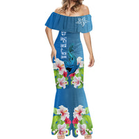 Polynesian Fiji Mermaid Dress Shark and Hibiscus Tapa Pattern Blue Version LT03 - Polynesian Pride