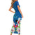 Polynesian Fiji Short Sleeve Bodycon Dress Shark and Hibiscus Tapa Pattern Blue Version LT03 - Polynesian Pride