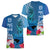 Polynesian Fiji Women V Neck T Shirt Shark and Hibiscus Tapa Pattern Blue Version LT03 - Polynesian Pride