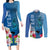 Custom Polynesian Fiji Couples Matching Long Sleeve Bodycon Dress and Long Sleeve Button Shirts Shark and Hibiscus Tapa Pattern Blue Version LT03 Blue - Polynesian Pride