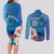 Custom Polynesian Fiji Couples Matching Long Sleeve Bodycon Dress and Long Sleeve Button Shirts Shark and Hibiscus Tapa Pattern Blue Version LT03 - Polynesian Pride