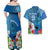 Custom Polynesian Fiji Couples Matching Off Shoulder Maxi Dress and Hawaiian Shirt Shark and Hibiscus Tapa Pattern Blue Version LT03 - Polynesian Pride